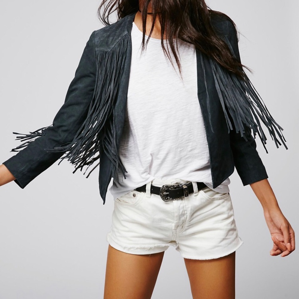 NWT DOMA Jacket Suede Fringe Cropped Western Cowgirl Open